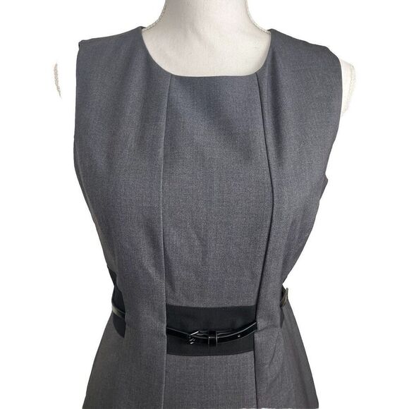 Calvin Klein Womens Dress Classic Fit & Flare Gray Black White Belt Size 6‎ - Picture 3 of 11